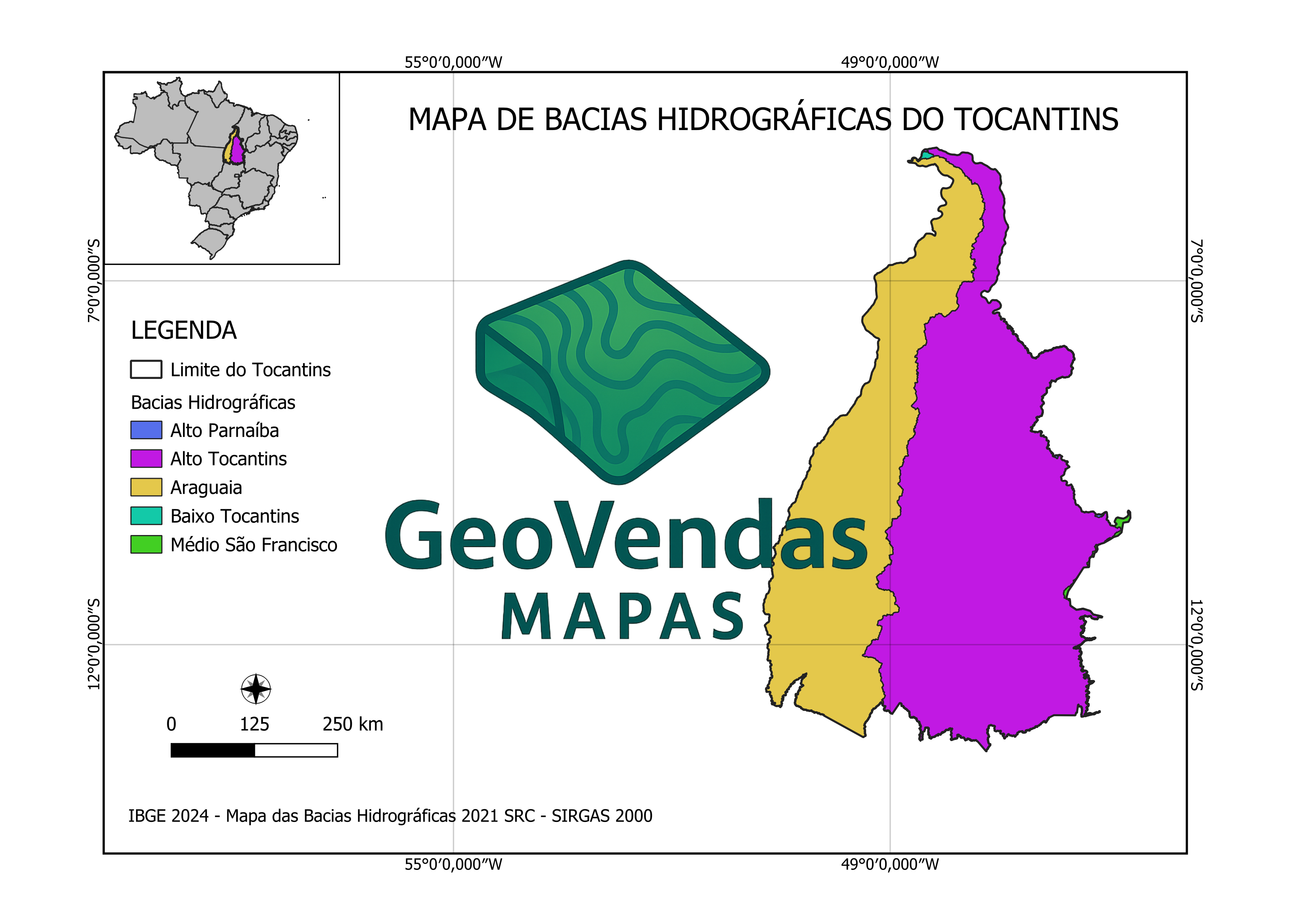 Mapa de Bacias hidrográficas do Tocantins